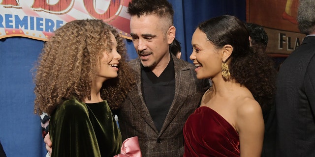 (L-R) Actors Nico Parker, Colin Farrell and Thandie Newton attend the World Premiere of Disney's "Dumbo" at the El Capitan Theatre on March 11, 2019, in Los Angeles, Calif.
