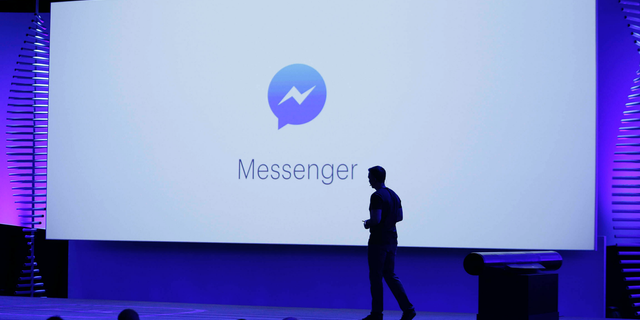 In this April 12, 2016, file photo, new features of Messenger are displayed during the keynote address at the F8 Facebook Developer Conference in San Francisco. (AP Photo/Eric Risberg, File)