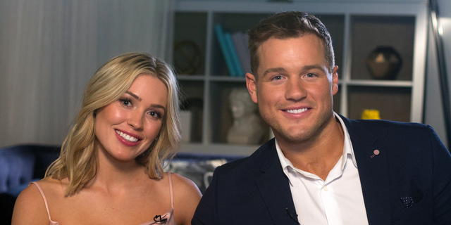 Cast members Cassie Randolph, left, and Colton Underwood from the reality series, "The Bachelor," appear during an interview in New York on Wednesday, March 13, 2019. — AP