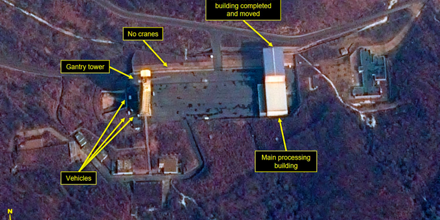 This image provided by Airbus Defence & Space and 38 North via a satellite image from CNES which was captured on March 6, 2019, shows the Sohae Satellite Launch Facility in Tongchang-ri, North Korea.