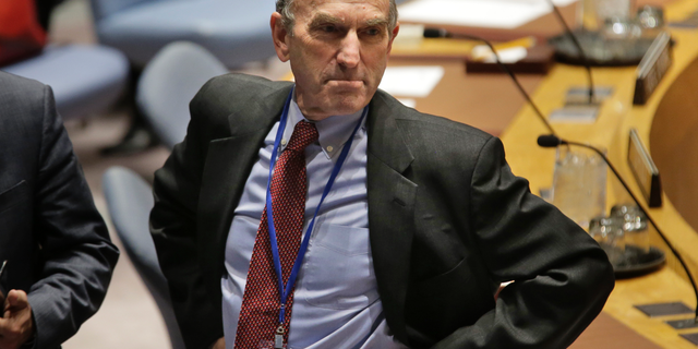 The United States special envoy to Venezuela Elliott Abrams looks over the room before the start of a Security Council meeting at U.N. headquarters, Thursday, Feb. 28, 2019. (AP Photo/Seth Wenig)