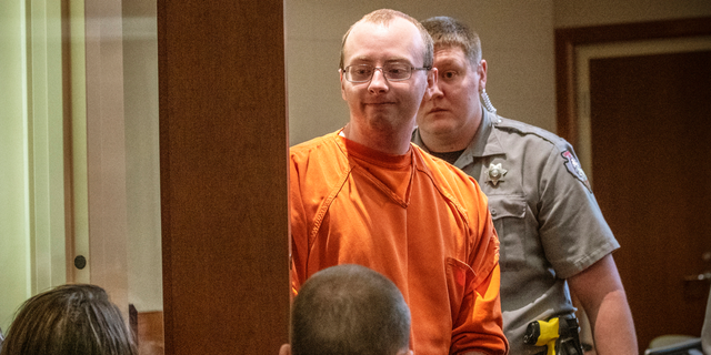 FILE - In this Wednesday, Feb. 6, 2019, file photo, Jake Patterson appears for his preliminary hearing at Barron County Circuit Court in Barron, Wis. Patterson, charged with kidnapping a 13-year-old Wisconsin girl and killing her parents, is expected to enter a formal plea when he appears in court for an arraignment, on Wednesday, March 27, 2019. (T'xer Zhon Kha/The Post-Crescent via AP, Pool, File)