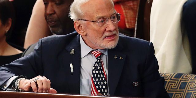Astronaut Buzz Aldrin arrives for President Trump's State of the Union address on Feb. 5, 2019. (AP Photo/Andrew Harnik, File)