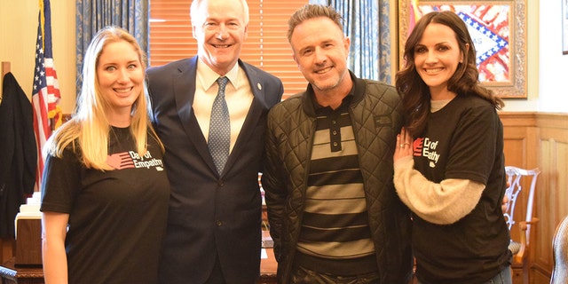 National Director of #cut50 Jessica Jackson, Arkansas Gov. Asa Hutchinson and David and Christina Arquette met to discuss judicial reform during the "Day of Empathy" in Little Rock.