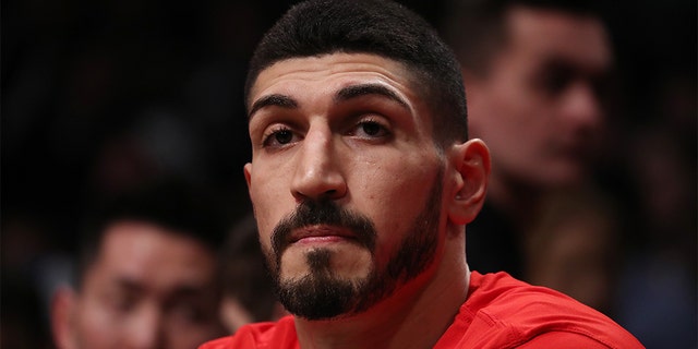Enes Kanter #00 of the Portland Trail Blazers looks on against the Brooklyn Nets during their game at Barclays Center on February 21, 2019, in New York City.