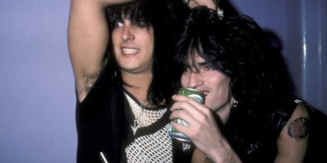 Nikki Sixx and Tommy Lee during Accept in Concert at the Resada Country Club in 1984.