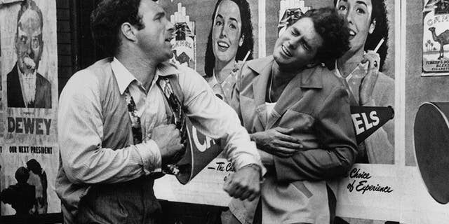 James Caan knocks out Gianni Russo in a scene from the film "The Godfather," 1972.