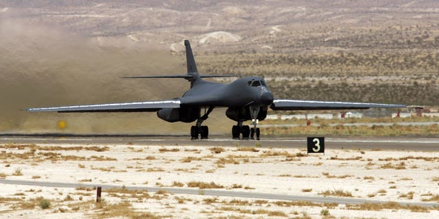 A U.S. Air Force B-1B Lancer taking off from Nellis Air Force Base in 2006. (Ethan Miller/Getty Images, File)