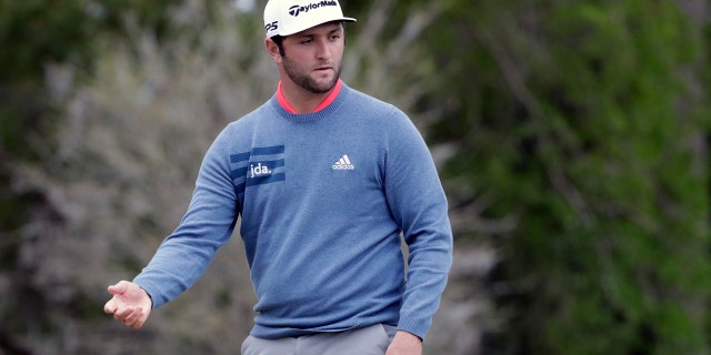 Jon Rahm, of Spain, reacts to his putt on the second hole during the final round of The Players Championship golf tournament Sunday, March 17, 2019, in Ponte Vedra Beach, Fla. (AP Photo/Lynne Sladky)