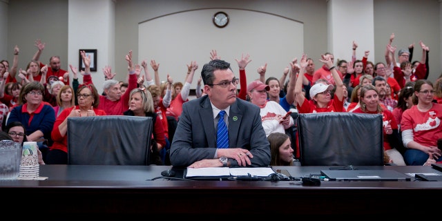 In a room packed with teachers last month, Kentucky State Representative Ken Upchurch spoke on a bill that would change how individuals are nominated to the Kentucky teachers retirement systems board of trustees. (AP Photo/Bryan Woolston, File)