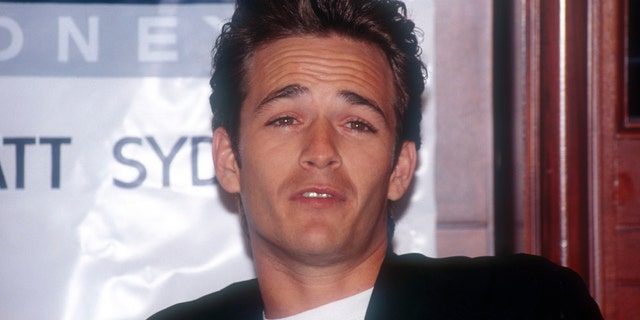 Luke Perry at a press conference in the 1990s in Sydney, Australia, at the height of his '90210' fame.