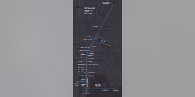 Map of the potential expansion of the tunnel connecting the Las Vegas Strip.