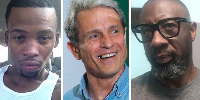 The bodies of Gemmel Moore, left, and Timothy Dean, right, were found at the apartment of Ed Buck, center, 18 months apart. (Facebook/AP, File)