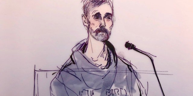 Actor Lori Loughlin's husband, fashion designer Mossimo Giannulli, appears in this court sketch at an initial hearing for defendants in a racketeering case involving the allegedly fraudulent admission of children to elite universities, at the a federal courthouse in downtown Los Angeles, Calif., March 12, 2019. REUTERS/Mona Edwards