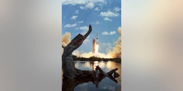 Apollo 16 lifts off from Launch Complex 39, Kennedy Space Center on April 16, 1972,