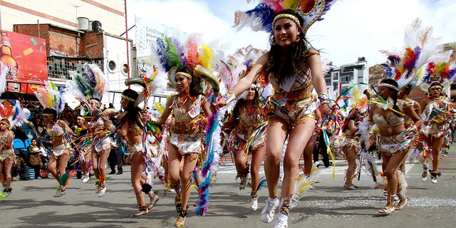 ORURO, BOLIVIA - FEBRUARY 25: Tobas' dancers perform as part of Oruro Carnival 2017 on February 25, 2017 in Oruro, Bolivia. Oruro Carnival is one of Bolivia's most important cultural traditions and has been proclamed as one of UNESCO's "Masterpieces of the Oral and Intangible Heritage of Humanity". (Photo by Jose Luis Quintana/LatinContent/Getty Images)