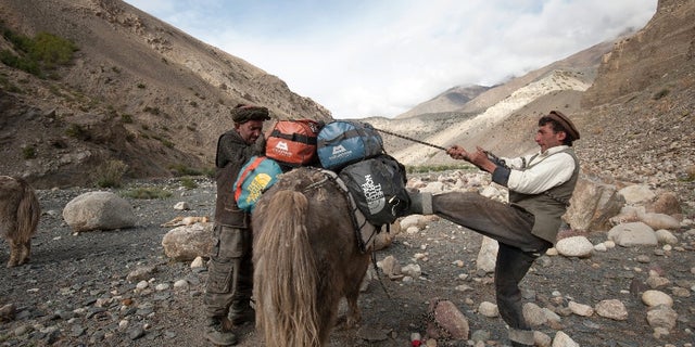 Afghanistan residents are seen packing a yak at the Wakhan Corridor.
