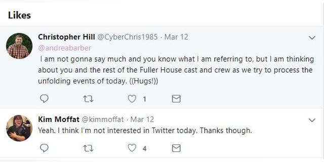 Andrea Barber liked these tweets on March 12, the day the news about the college admissions scam broke.