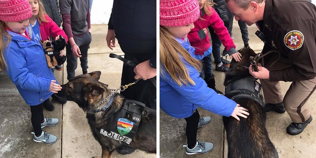 Emma Mertens loves dogs. So close to 40 police department and their K-9 officers visited on her on Saturday.