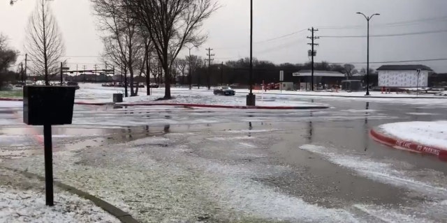 The scene in Frisco, Texas after a hailstorm left the region looking like a scene out of winter.
