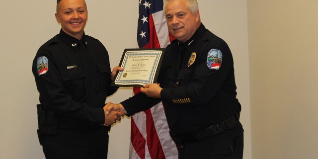 Kittitas police Officer Benito Chavez, 22, was shot and wounded in a leg during a shootout with a road-rage driving suspect Tuesday night. He was listed in satisfactory condition Wednesday morning.