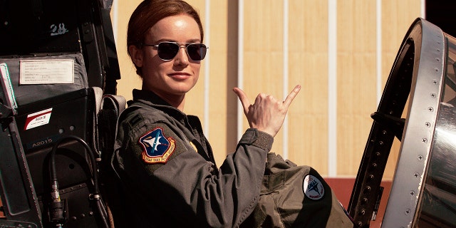 Brie Larson as Air Force pilot Carol Danvers in "Captain Marvel"