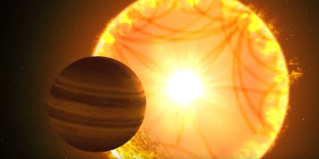 An illustration shows the gas giant orbiting close to a star will starquakes similar to those found in our own sun.