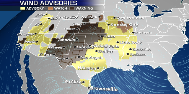 A potential "dangerous wind event" is expected across New Mexico, western Texas, parts of Oklahoma Kansas, and Colorado.