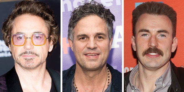 Robert Downey Jr., left, waged a battle of looks against his "Avengers" co-stars Mark Ruffalo, center, and Chris Evans, right.