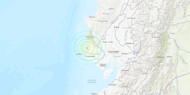 The 6.2 magnitude earthquake was reported about 16 miles north of Santa Elena along the coast, according to the USGS.