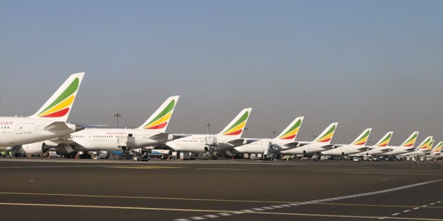 Ethiopian Airlines jets are shown parked at an airport. (Twitter)