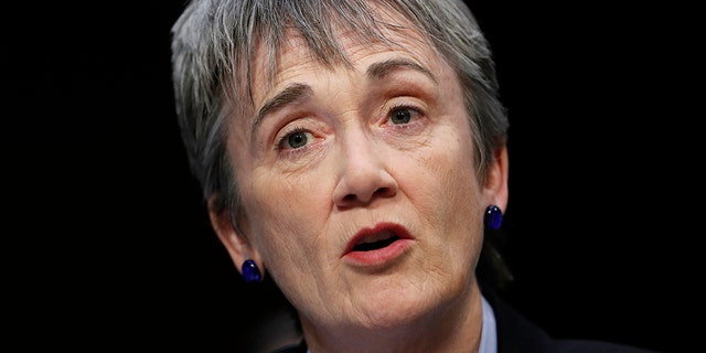 Air Force Secretary Heather Wilson testifies during a Senate Judiciary Committee hearing on Capitol Hill in 2016. Officials say Wilson has resigned. (AP Photo/Carolyn Kaster)
