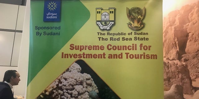 A booth promoting Sudan tourism is seen at the ITB Trade Show in Berlin.