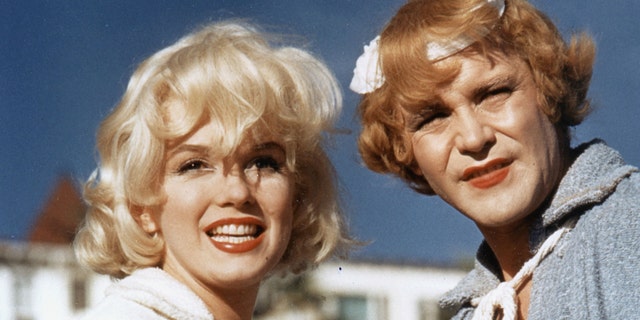 Marilyn Monroe, left, and Jack Lemmon on the set of "Some like It Hot."