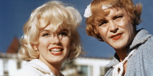 Marilyn Monroe, left, and Jack Lemmon on the set of "Some like It Hot."