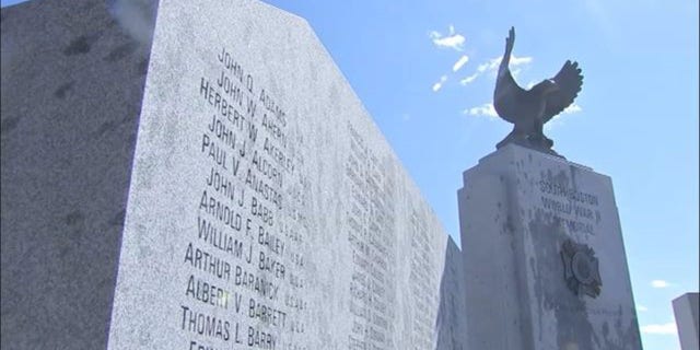 The World War II memorial in South Boston was discovered vandalized on Monday.