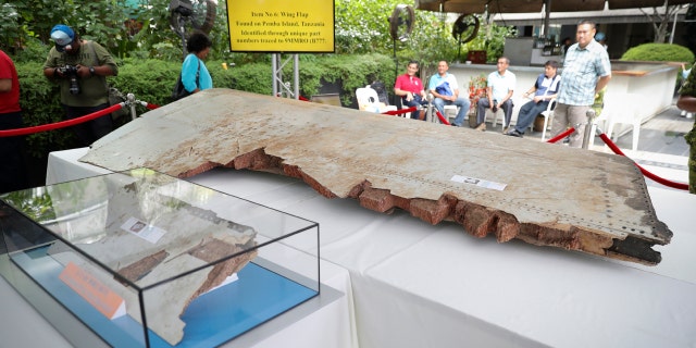 Debris from the missing Malaysia Airlines Flight MH370 is displayed during a Day of Remembrance for MH370 event in Kuala Lumpur, Malaysia, Sunday, March 3, 2019.