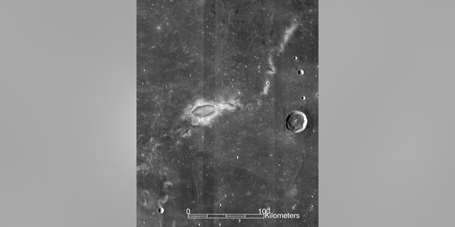 Research using data from NASA's ARTEMIS mission suggests that lunar swirls, like the Reiner Gamma lunar swirl imaged here by NASA's Lunar Reconnaissance Orbiter, could be the result of solar wind interactions with the Moon's isolated pockets of magnetic field. (Credit: NASA LRO WAC science team)