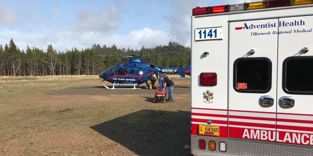 The woman who was "crushed" by the log was later flown to a Portland hospital after sustaining serious injuries.