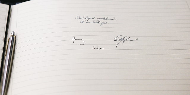 Meghan, Duchess of Sussex and Prince Harry, Duke of Sussex sign a book of condolence on behalf of The Royal Family at New Zealand House on March 19, 2019 in London, England. The visit was following the recent terror attack which saw at least 50 people killed at a Mosque in Christchurch.