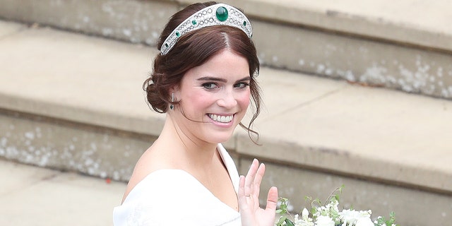 Princess Eugenie, pictured at her wedding in October 2018, shared a note about healthcare workers amid the coronavirus pandemic.