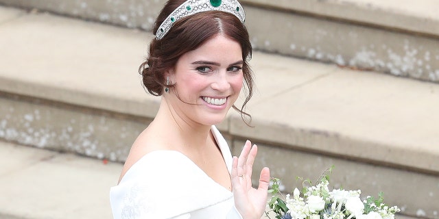 Princess Eugenie, pictured at her wedding in October 2018, shared a note about healthcare workers amid the coronavirus pandemic.
