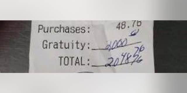 The anonymous man left a substantial tip on his bill.