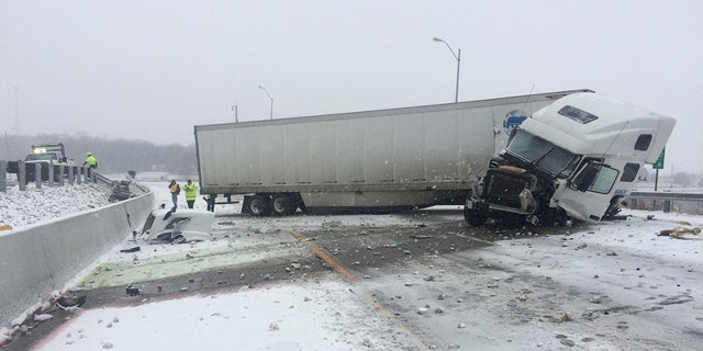 A major truck was was reported on Interstate 44 in Missouri as snow was falling throughout the region.