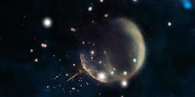 (Credit: Jayanne English, University of Manitoba, using data from NRAO/F. Schinzel et al., DRAO/Canadian Galactic Plane Survey and NASA/IRAS)