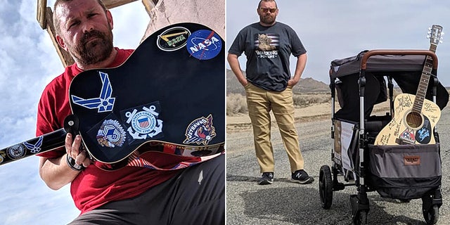 Retired veteran Van Booth walks a highway in Nevada to help veterans in need. So far he's walked 114 miles.