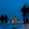 People walk through Red Square after sunset in Moscow, Russia, March 3, 2019.