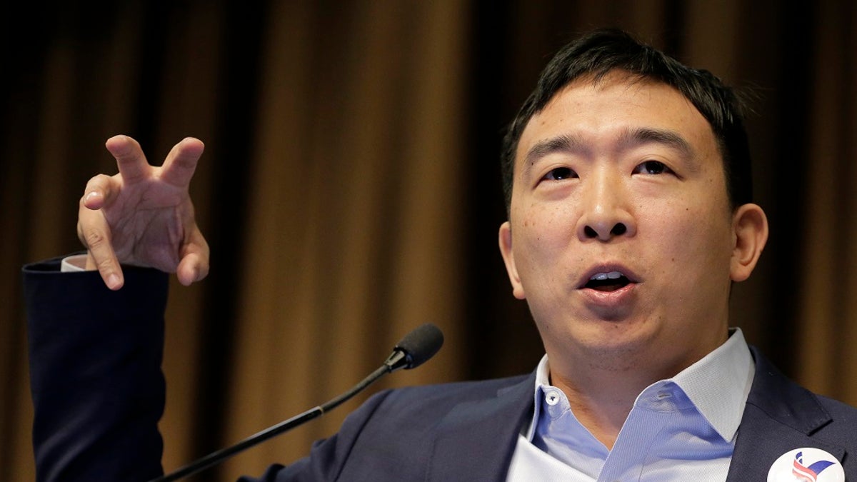 Presidential candidate and entrepreneur Andrew Yang speaks during the National Action Network Convention in New York, Wednesday, April 3, 2019. (Associated Press)