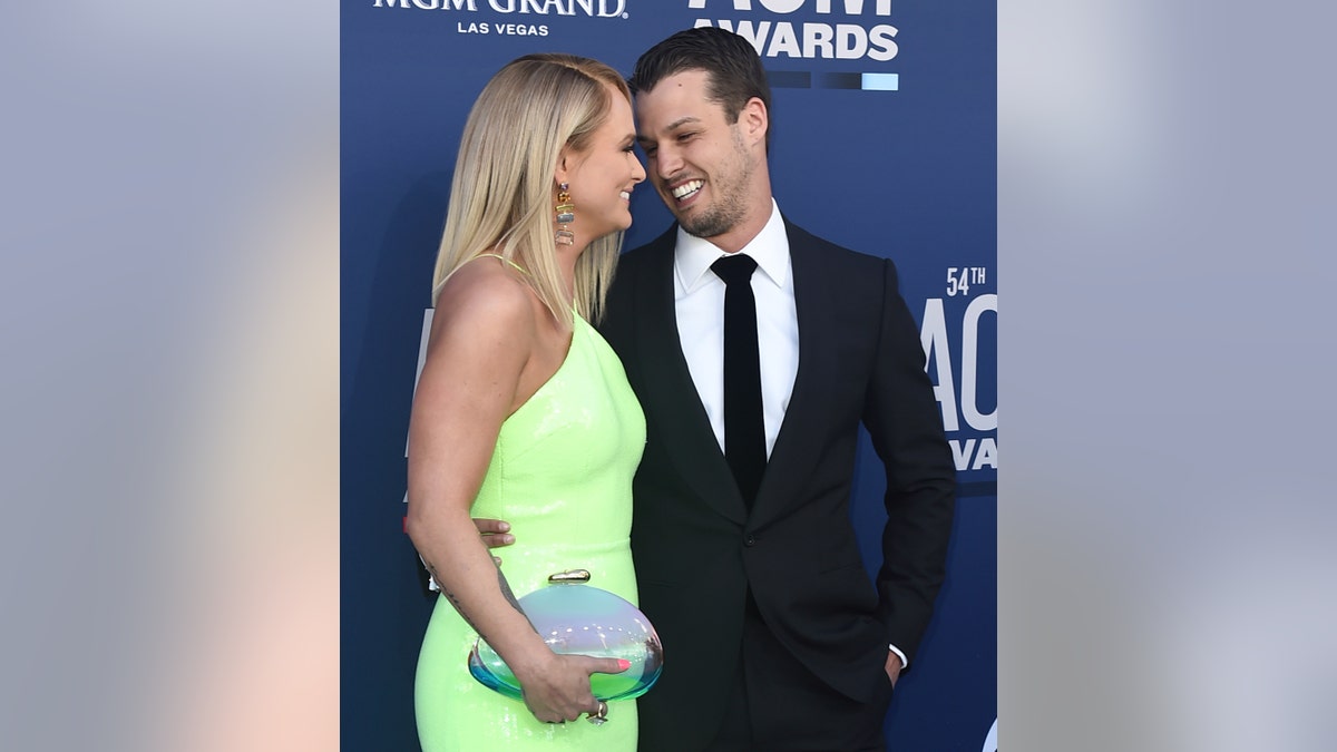 Miranda Lambert and Brendan McLoughlin arrive at the 54th annual Academy of Country Music Awards at the MGM Grand Garden Arena on Sunday, April 7, 2019, in Las Vegas.