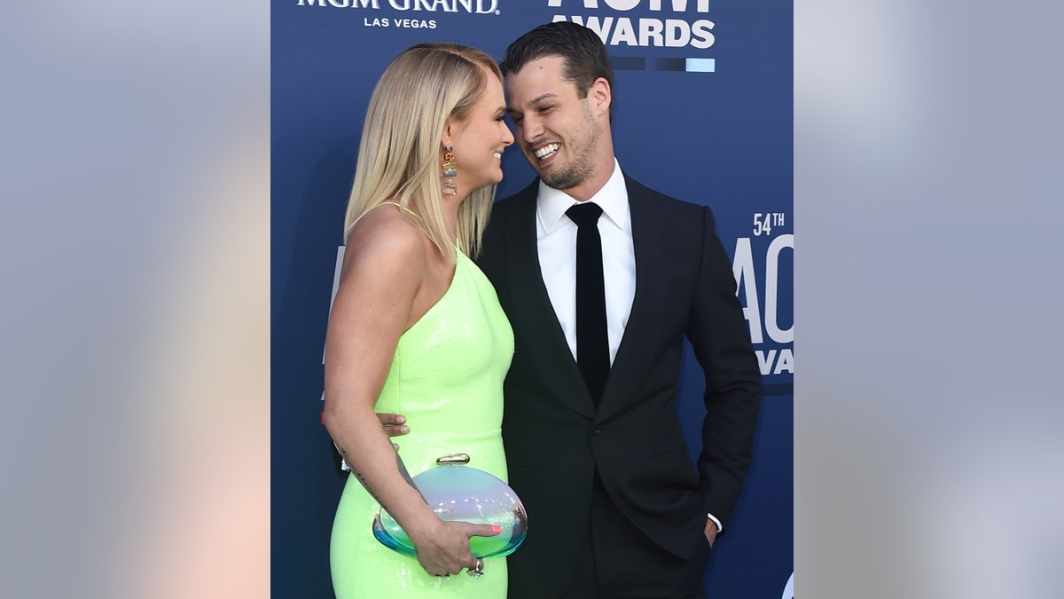 Miranda Lambert and Brendan McLoughlin arrive at the 54th annual Academy of Country Music Awards at the MGM Grand Garden Arena on Sunday, April 7, 2019, in Las Vegas. 